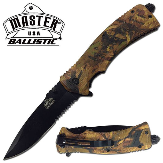 Jungle Camo Handle Rescue Spring Assist Knife With Fire Starter
