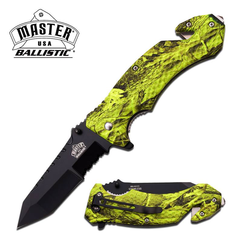 Black Tanto Partially Serratated Blade Camo Rescue Spring Assist Knife - TOPHATTER'S ARMORY DEALS