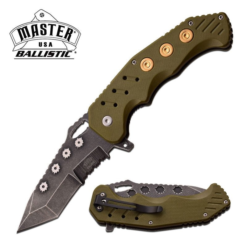 Ballistic Army Green Bullet Shot Spring Assisted Folding Knife