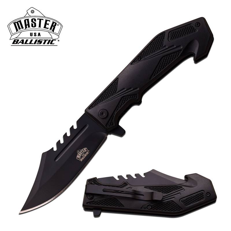 Ballistic Spring Assisted Opening Knife Black SawBack Blade