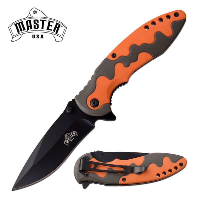 Tactical Black Blade EDC Gray Orange Rubber Handle Spring Assist Knife