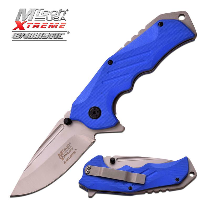 Mtech Silver Blade Blue G10 Tactical Utility Spring-Assist Folding Knife - TOPHATTER'S ARMORY DEALS