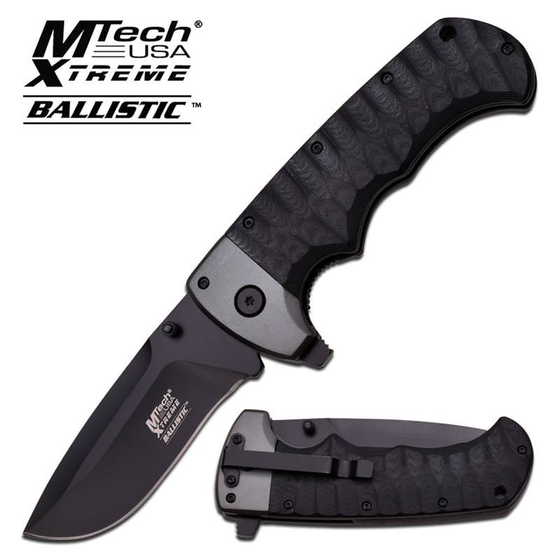 Heavy Duty Black Silver Spring Assist Folding EDC Knife Ergonomic G10