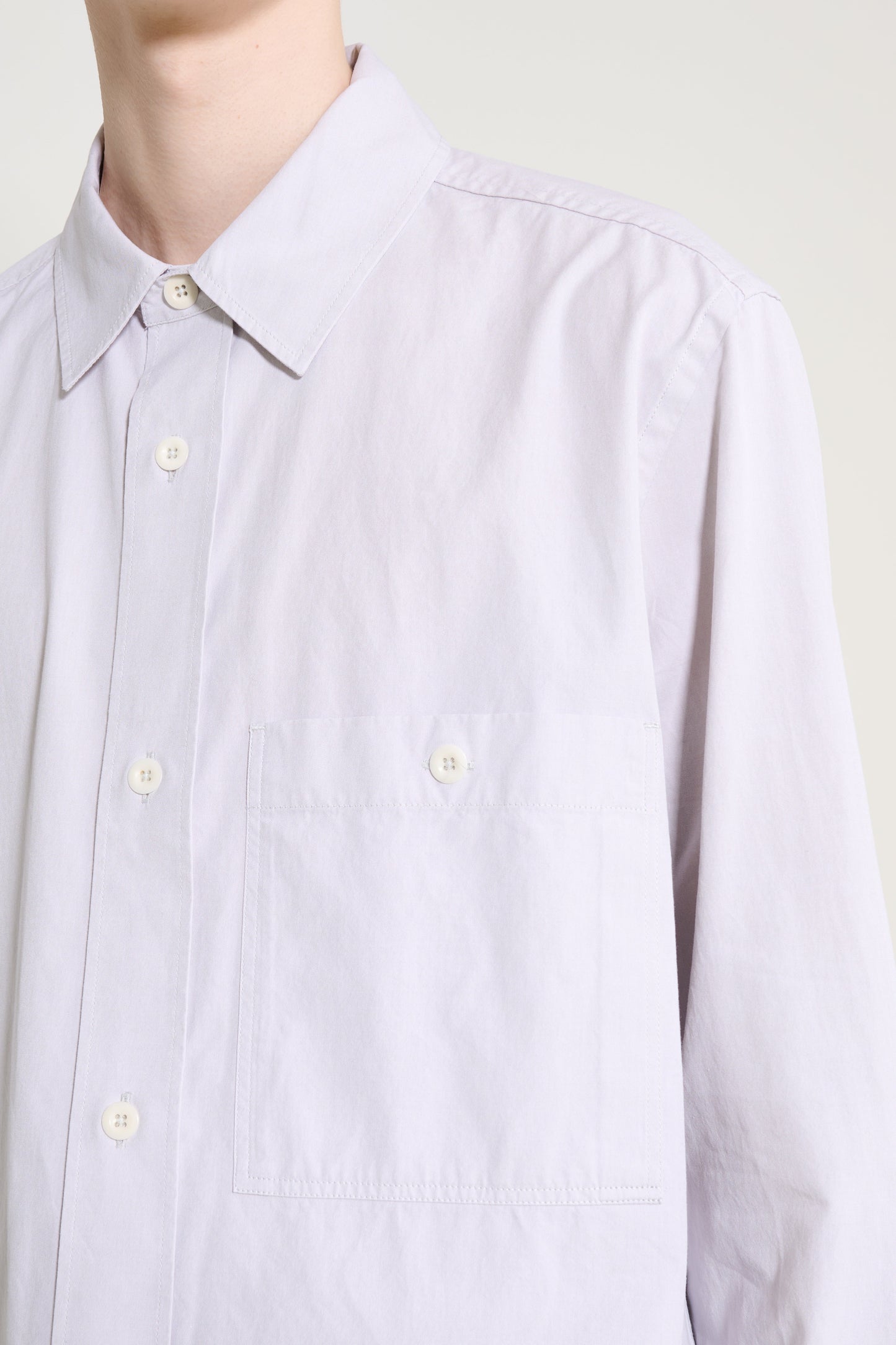 Margaret Howell MHL Overall Shirt Plainweave Cotton Canvas Pebble