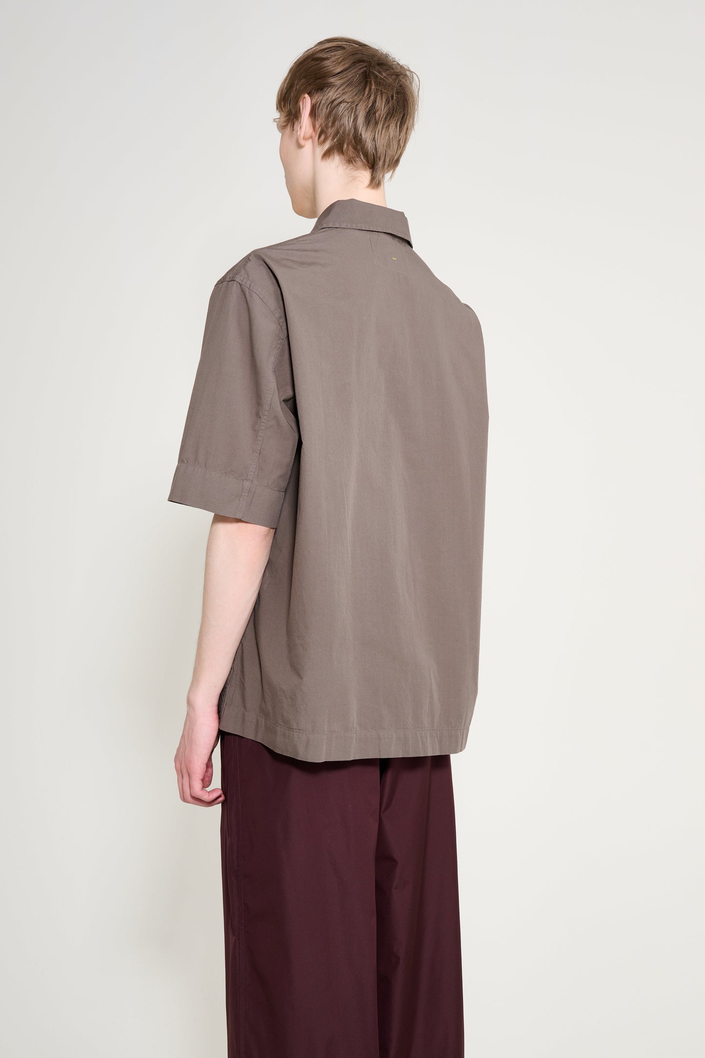 Margaret Howell MHL Offset Placket Polo Washed Cotton Poplin Mole