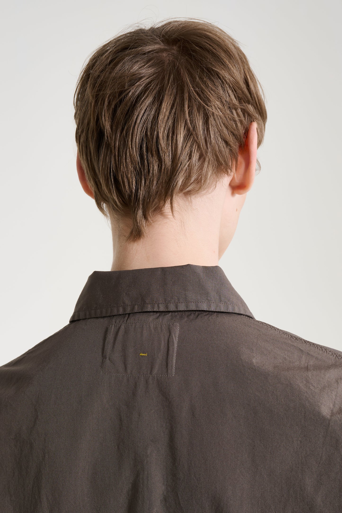 Margaret Howell MHL Offset Placket Polo Washed Cotton Poplin Mole