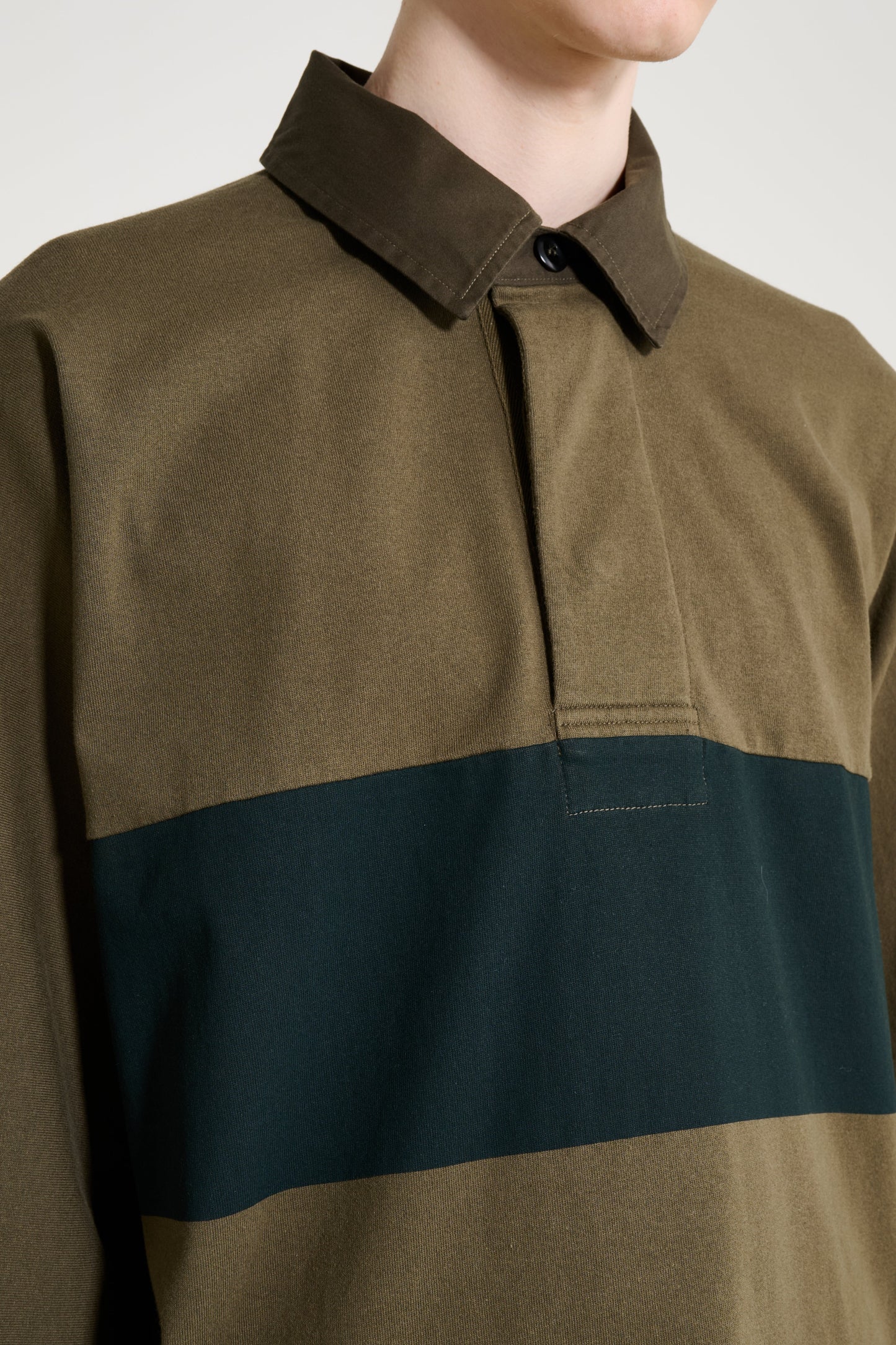 Margaret Howell MHL Rugby Shirt Matt Jersey Khaki Green / Black Green