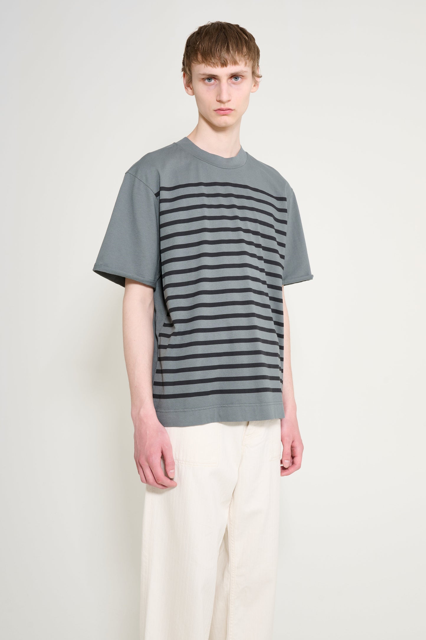 Margaret Howell MHL Overdye Stripe T-shirt Lightweight Dry Jersey Carbon / Black