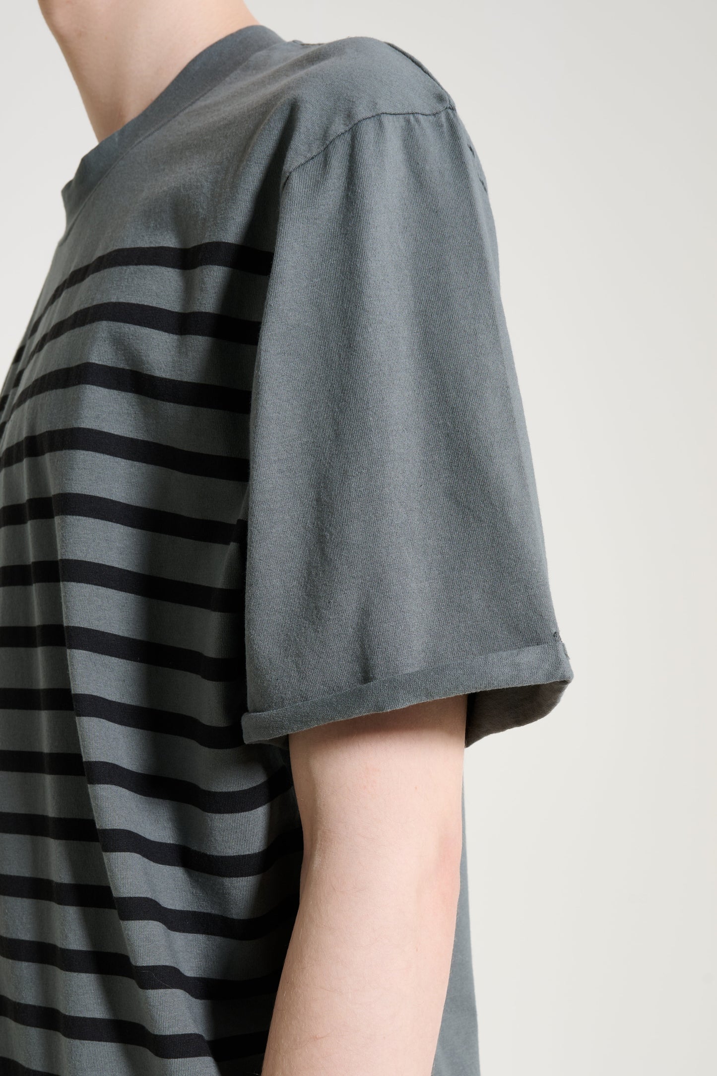 Margaret Howell MHL Overdye Stripe T-shirt Lightweight Dry Jersey Carbon / Black