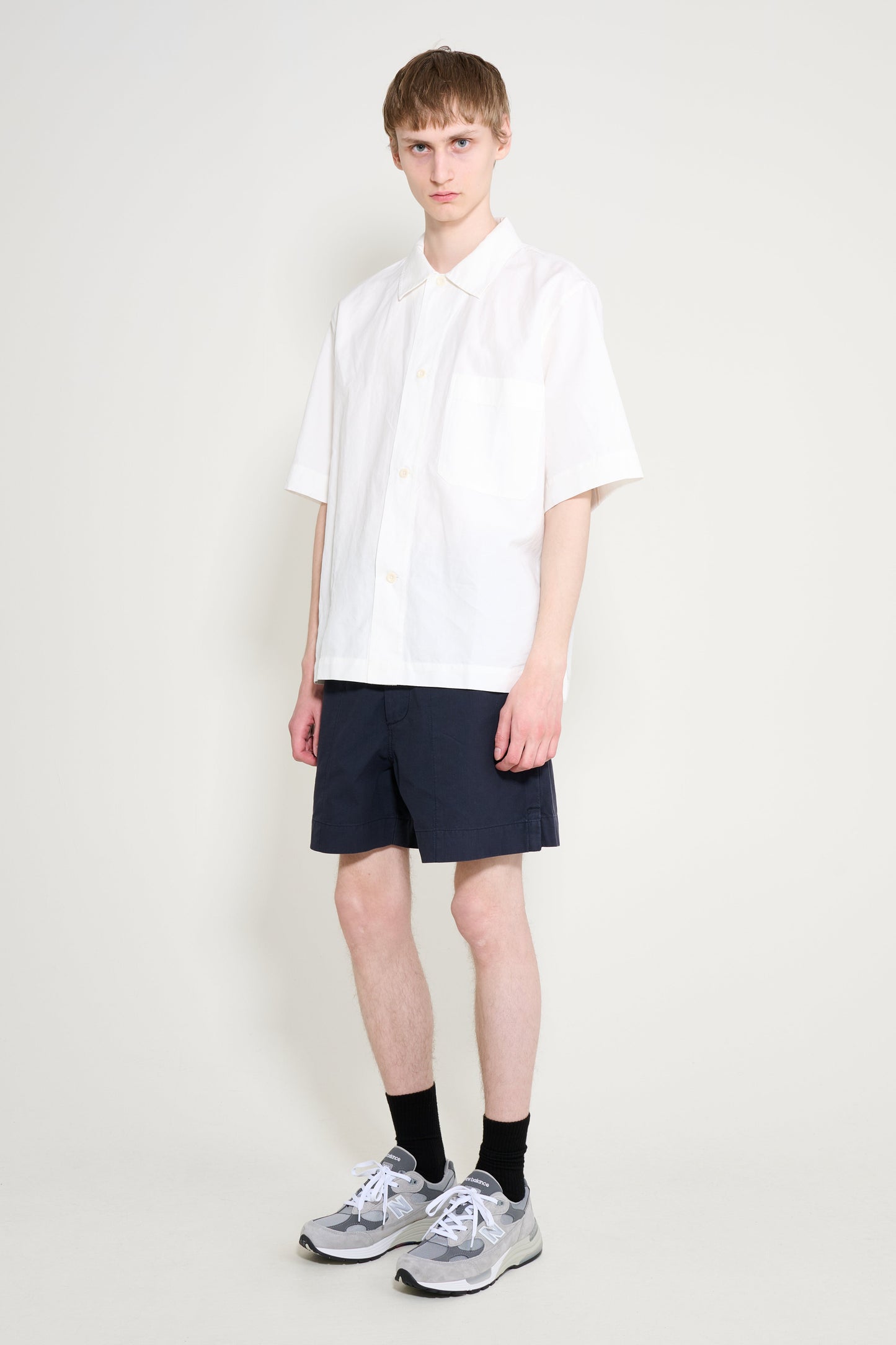 Margaret Howell MHL Gym Shorts Washed Cotton Ripstop Ink