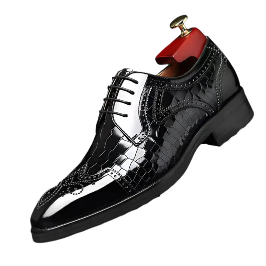 Men Leather Slip-On Brogue Oxford Loafers (Black)