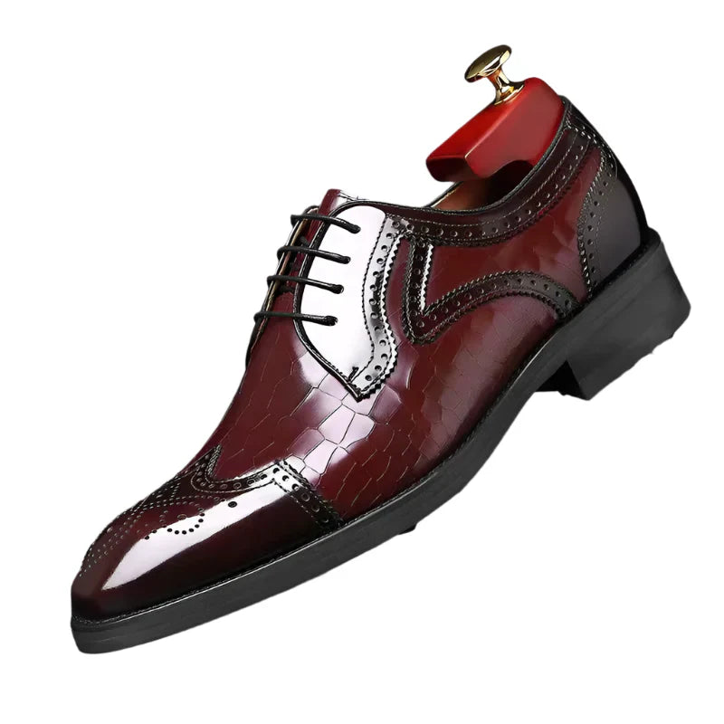 Men Leather Slip-On Brogue Oxford Loafers (Wine Red)