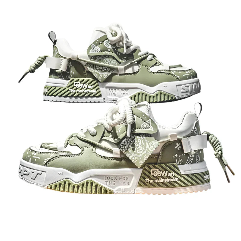 Men's Graffiti Patchwork Skateboard Sneakers (Green)