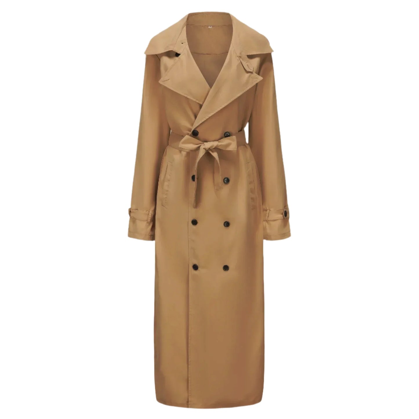 Men's Long Streetwear Trench Coat with Epaulets (Khaki)