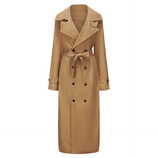 Men's Long Streetwear Trench Coat with Epaulets (Khaki)