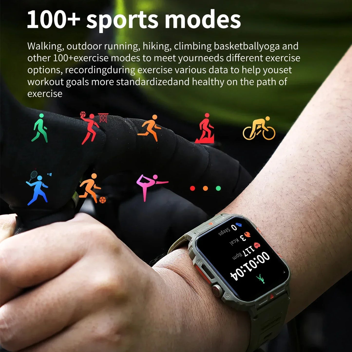 Military Smart Watch Fitness Health Monitor Bluetooth (Black)