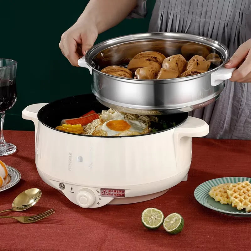 Electric Cooker Double Layer 24cm Non Stick Hot Pot & Rice Cooker White