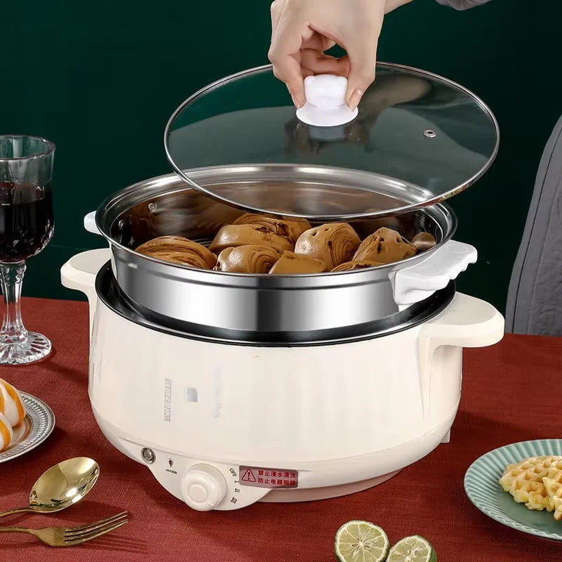 Electric Cooker Double Layer 24cm Non Stick Hot Pot & Rice Cooker White