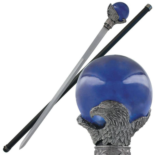 Mystical Raven Blue Prophecy Orb Walking Cane Sword