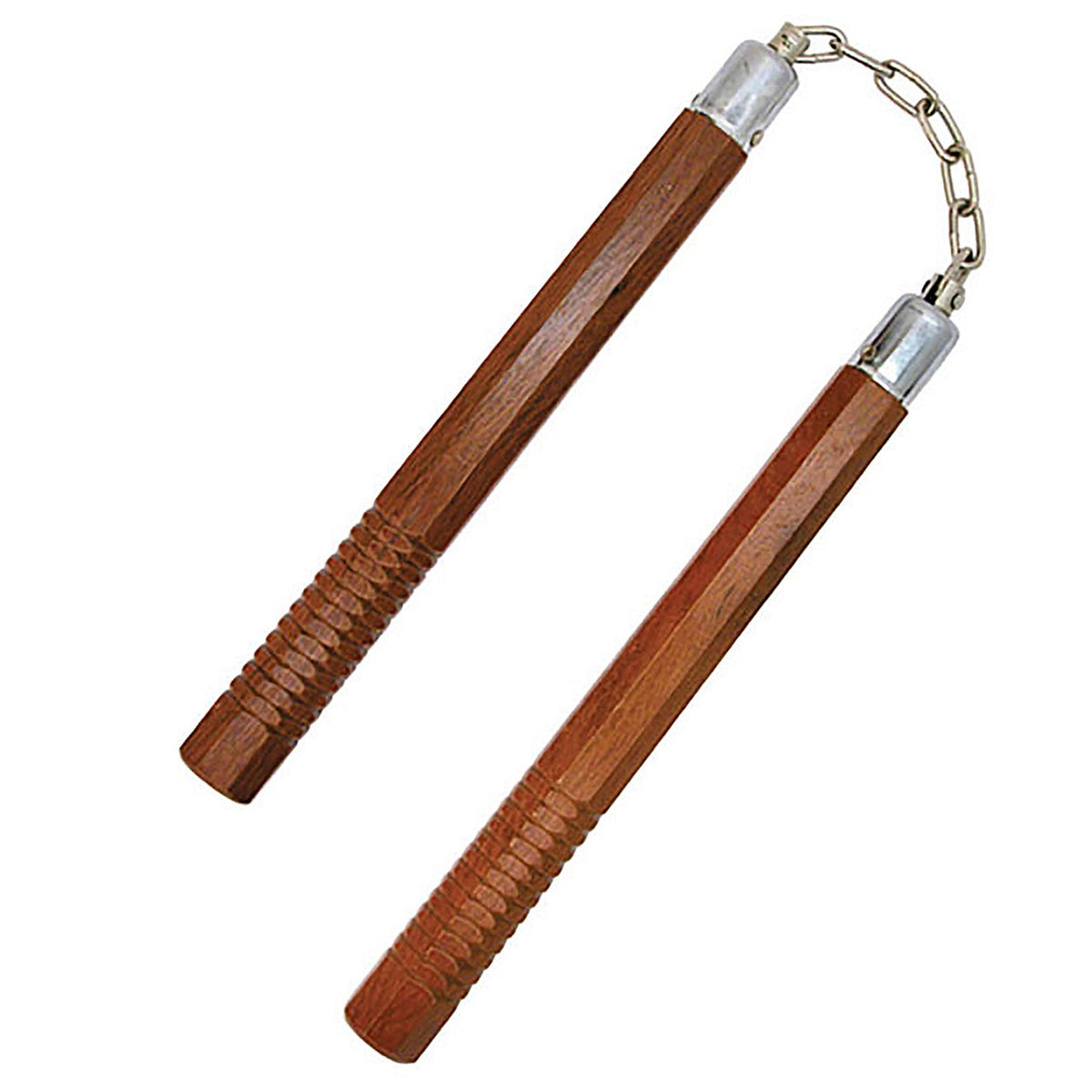 12 inch Natural Wood Brown Octagon Nunchaku with Grip - TOPHATTER'S ARMORY DEALS