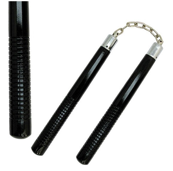 12 inch Black Wood Round Nunchaku Chain With Grips - TOPHATTER'S ARMORY DEALS