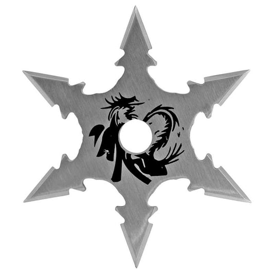 Secret Dragon Ninja Six Points Throwing Star Silver Finish With Pouch