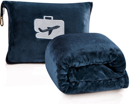 Comfort Fly Travel Blanket & Pillow – 2-in-1 Micro Plush Airplane Blanket with Carry Case (40" x 70")