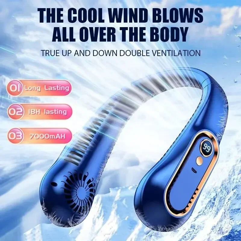 Neck Bladeless Fan – Mini Portable - Blue