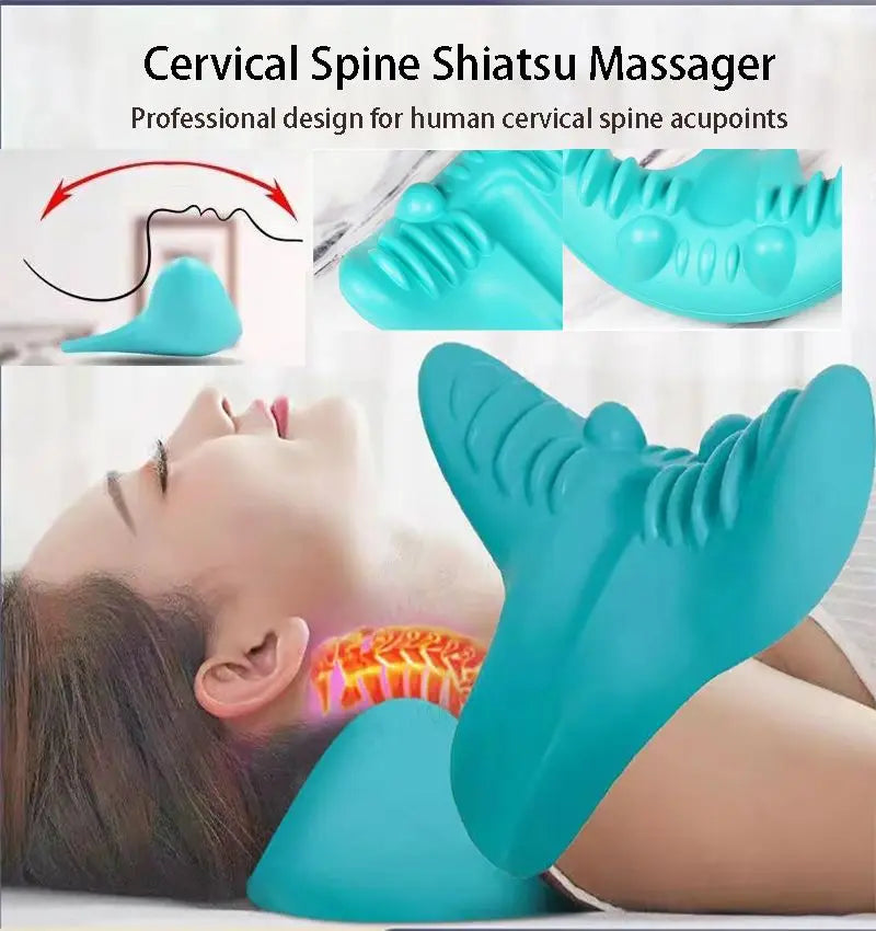 Neck & Shoulder Stretcher Chiropractic Cervical Traction Pillow Blue
