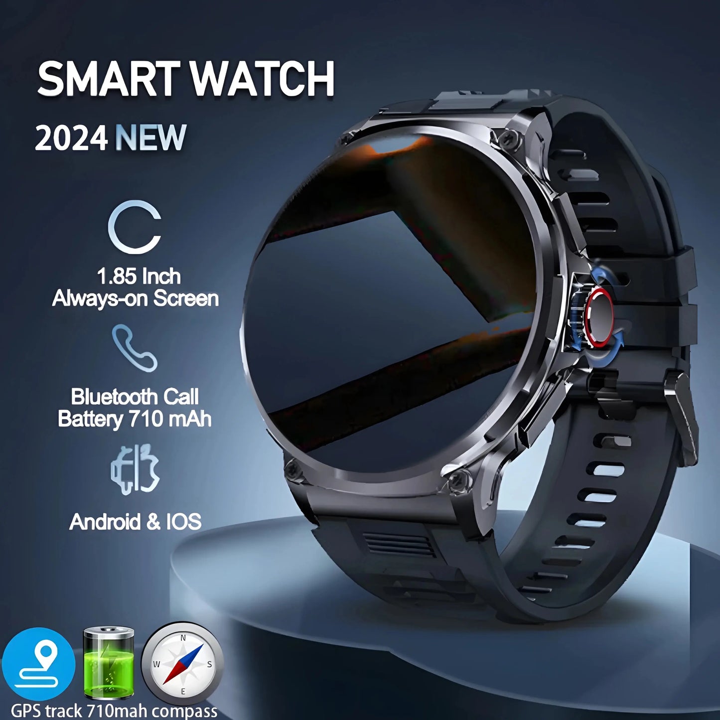 Smartwatch GPS Bluetooth Call Sports Fitness (Black)