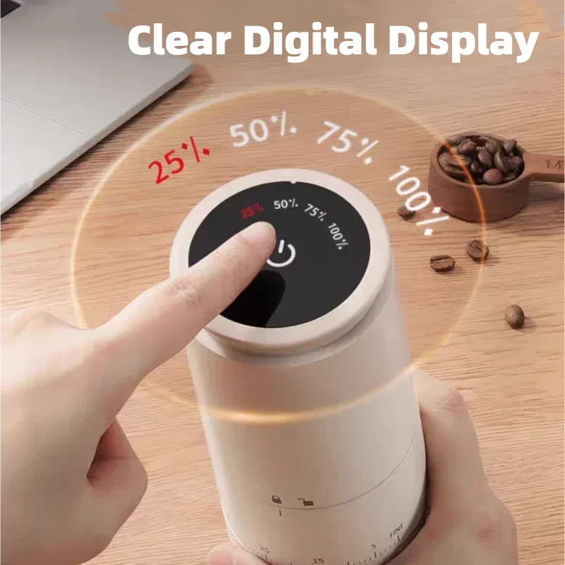 Rechargeable Coffee Grinder 38 Level Adjustable Conical Burr White