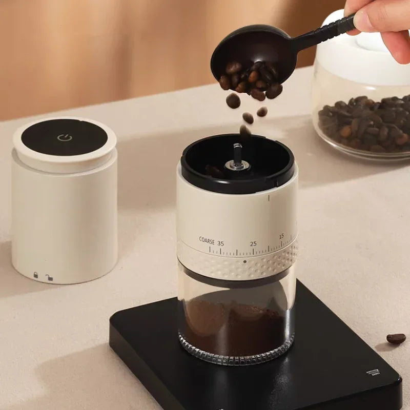 Rechargeable Coffee Grinder 38 Level Adjustable Conical Burr White