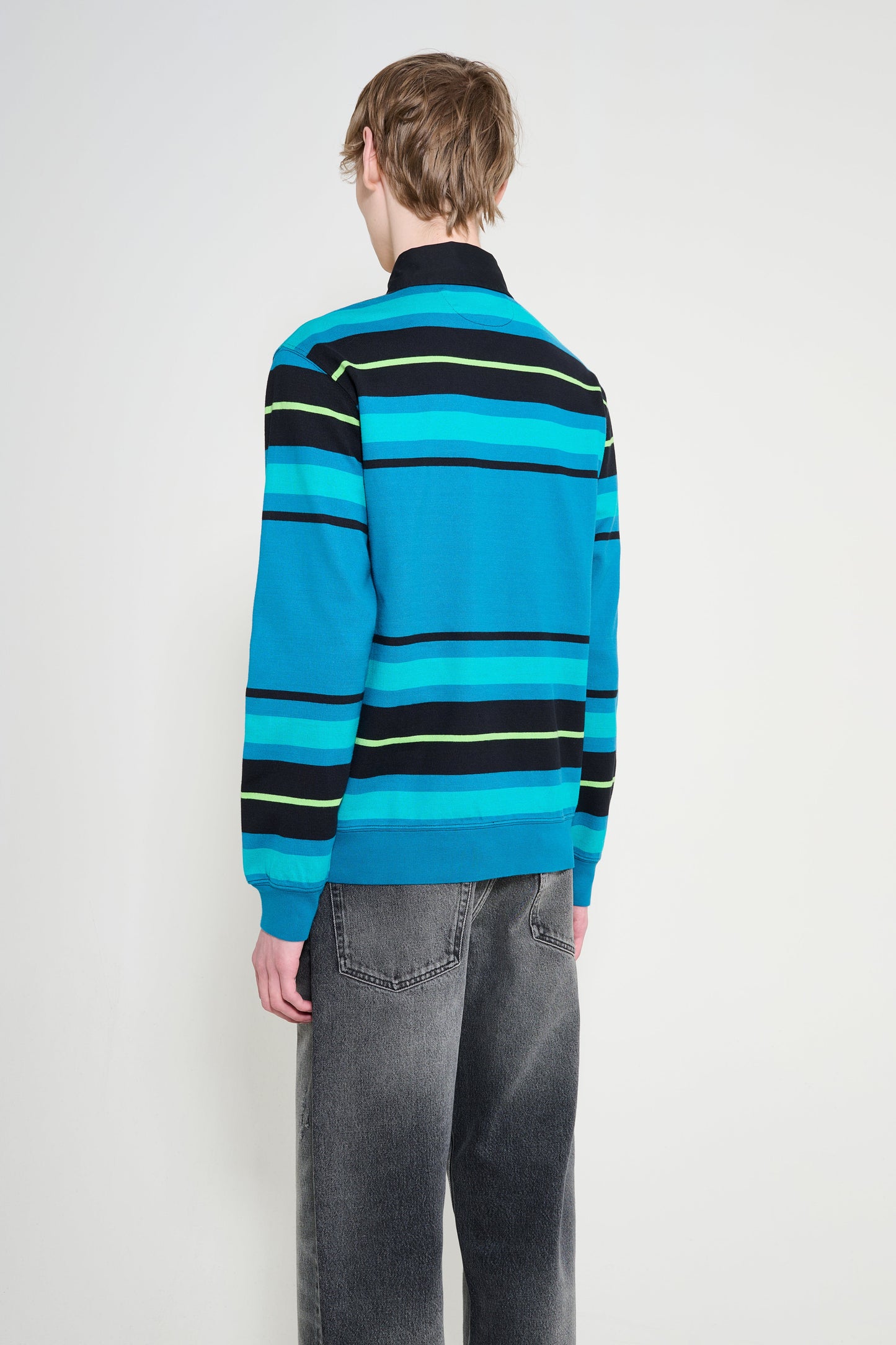 No Problemo Striped Long Sleeve Rugby Shirt Aqua