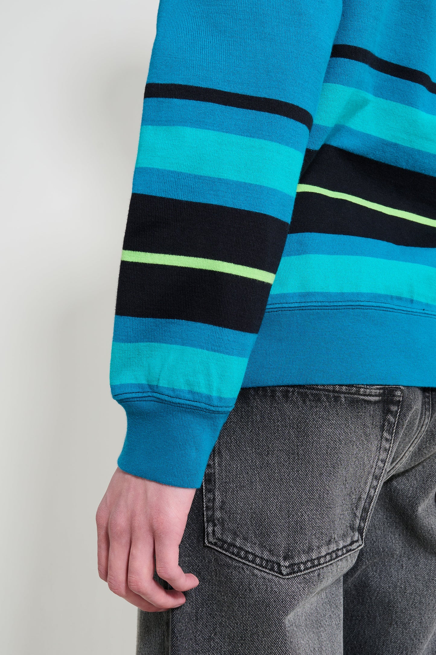 No Problemo Striped Long Sleeve Rugby Shirt Aqua