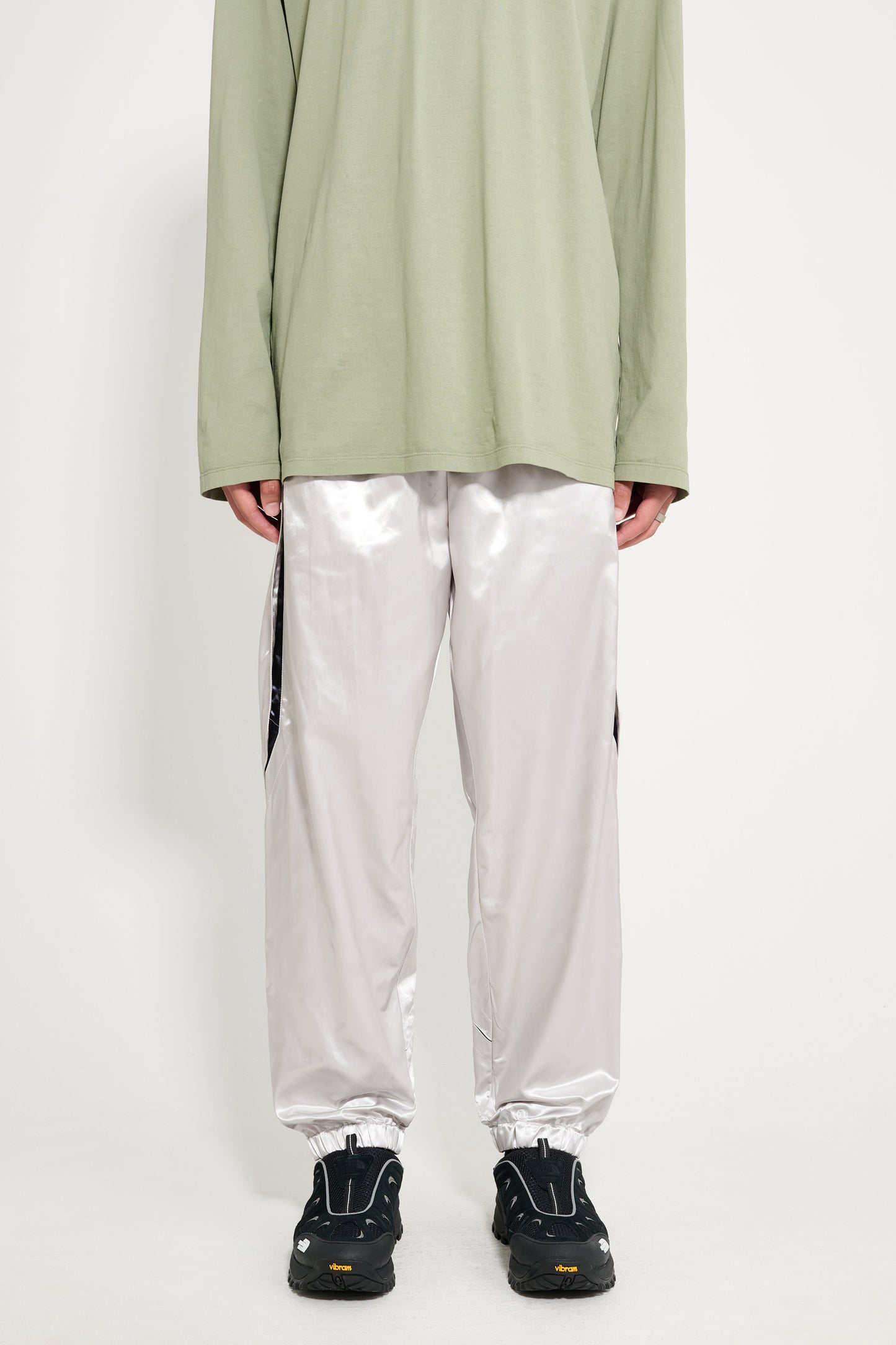 Olly Shinder Wet Look Nylon Split Jogger Silver