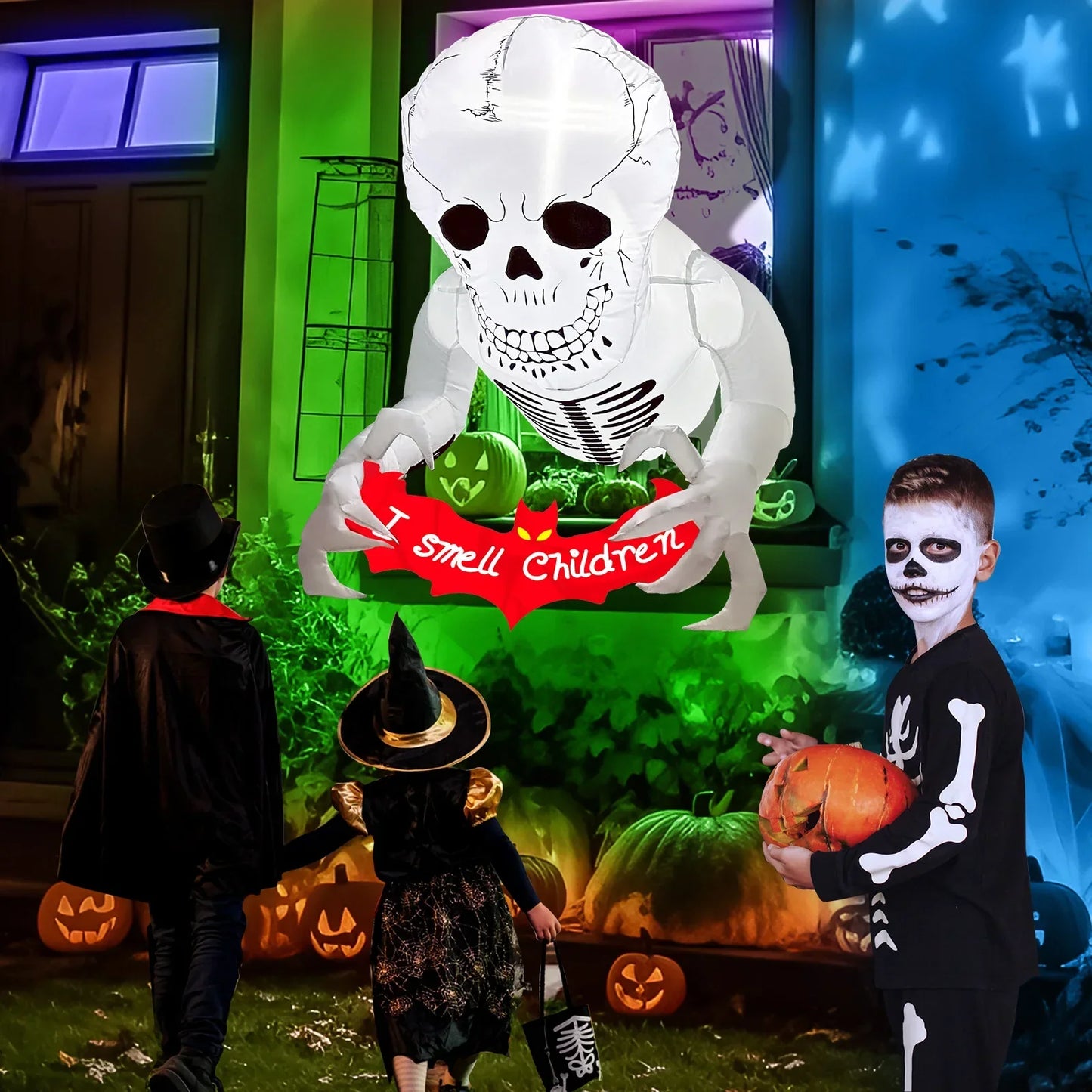 Halloween Inflatable Skull with LED Flying Skeleton