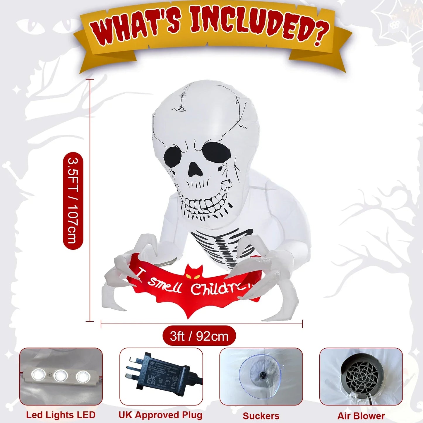 Halloween Inflatable Skull with LED Flying Skeleton