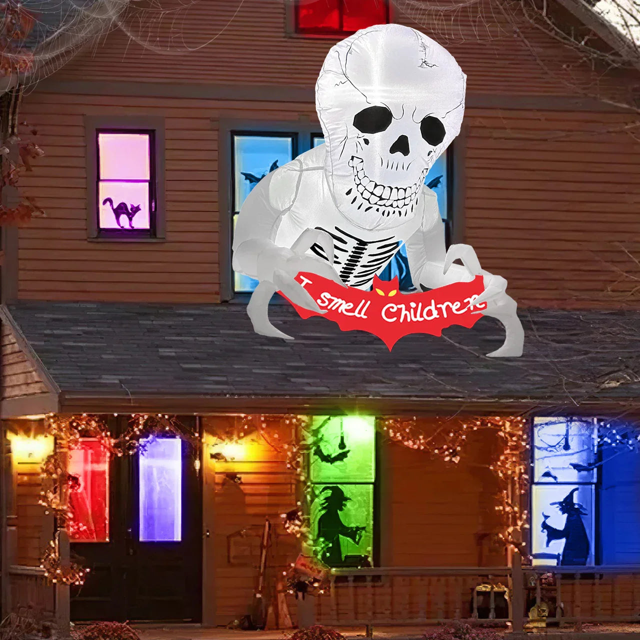 Halloween Inflatable Skull with LED Flying Skeleton