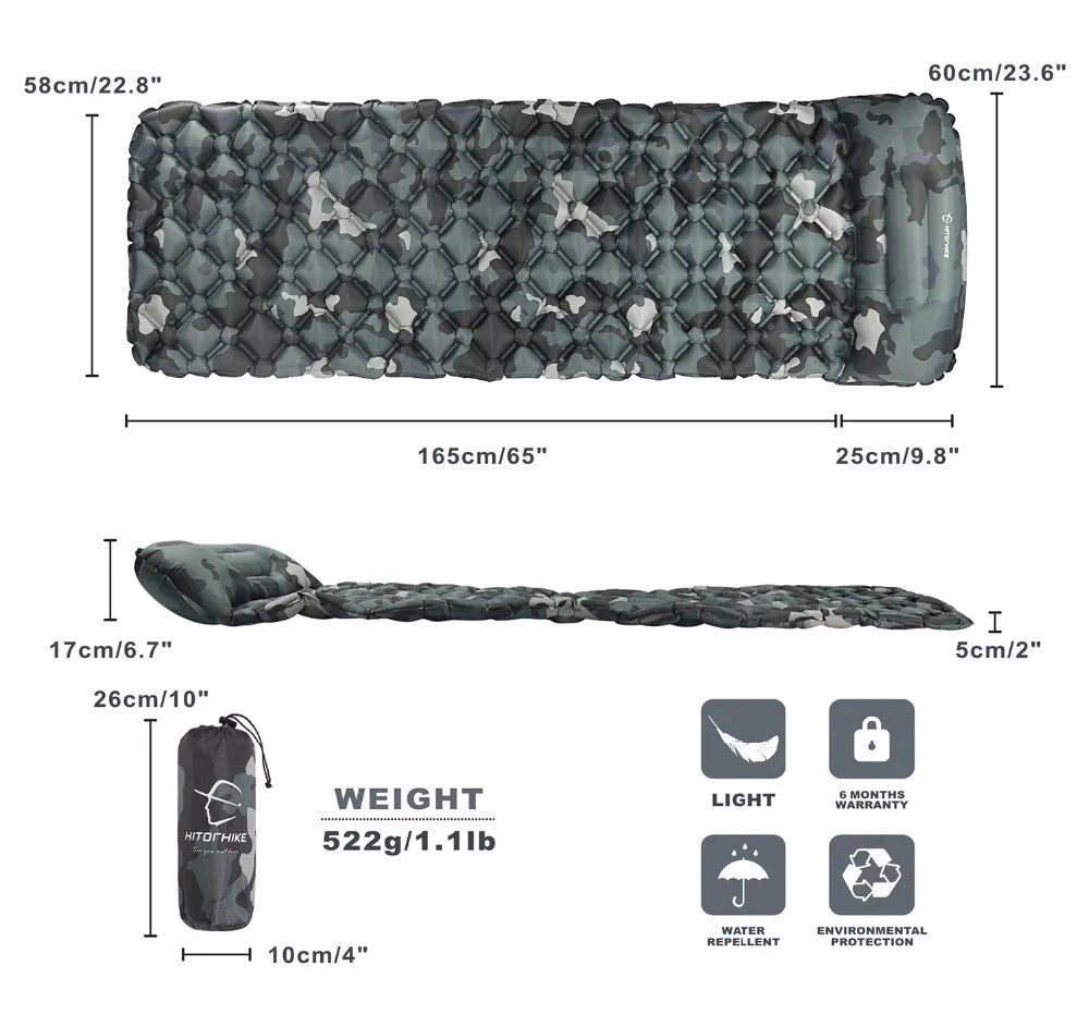 Outdoor Inflatable Sleeping Pad with Pillows for Camping