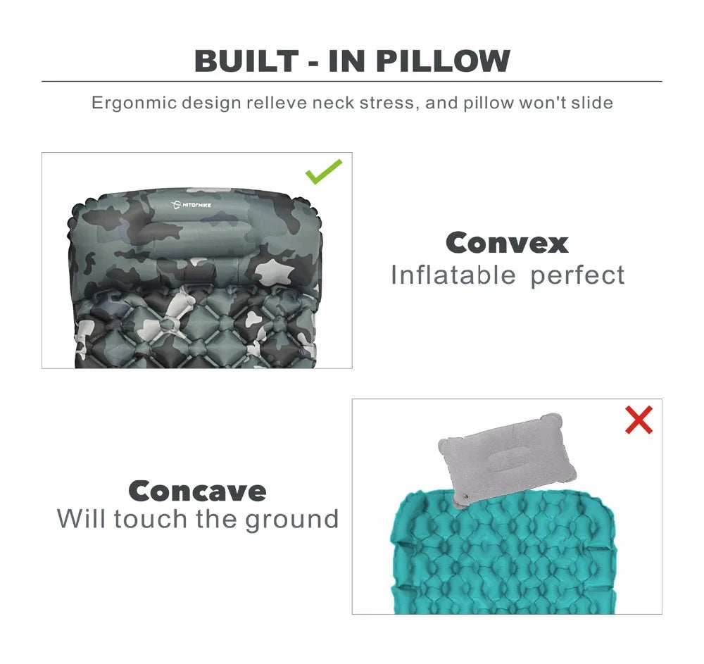 Outdoor Inflatable Sleeping Pad with Pillows for Camping