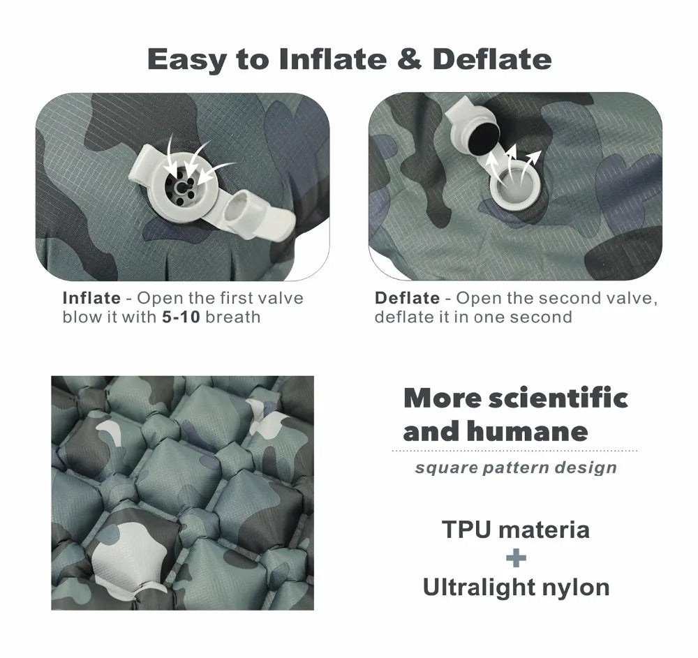 Outdoor Inflatable Sleeping Pad with Pillows for Camping
