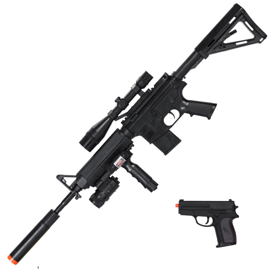 P1158D Tactical Spring Airsoft Rifle Gun With Pistol Combo Pack - TOPHATTER'S ARMORY DEALS