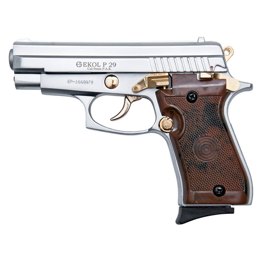 P29 Semi Automatic Blank Firing Pistol Nickel With Gold Fittings