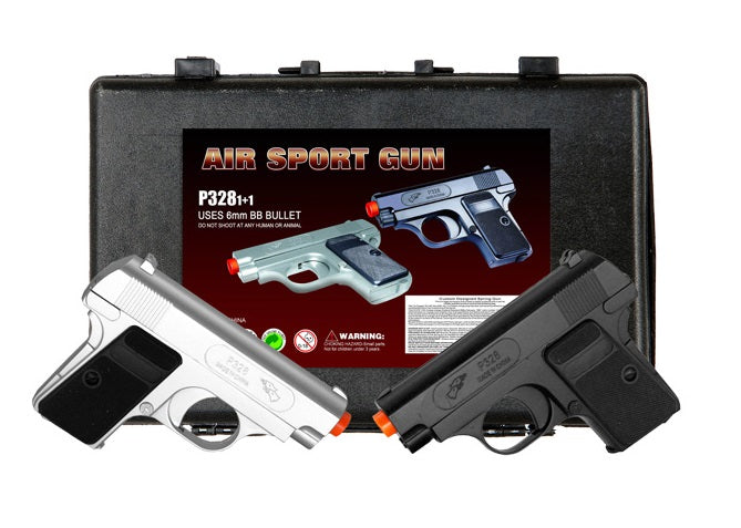 Silver and Black Dueling Set Airsoft Pistol Handguns Gun With Case - TOPHATTER'S ARMORY DEALS