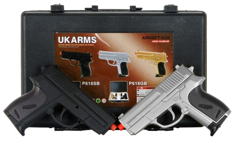 Airsoft P618SB Dual Spring Pistol Set with case - TOPHATTER'S ARMORY DEALS