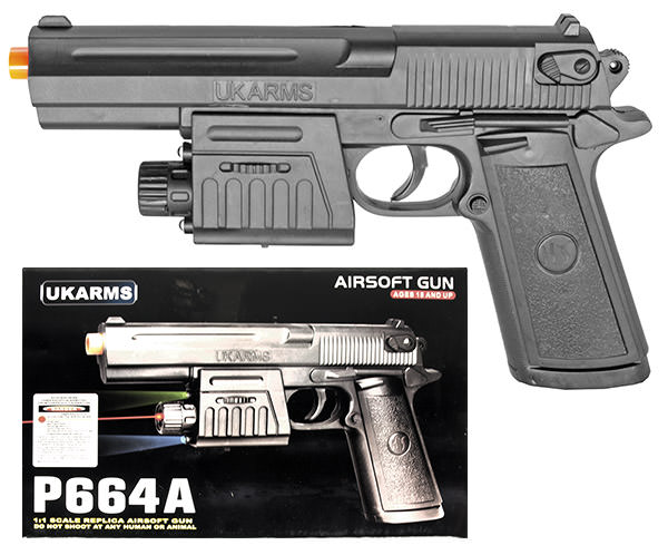 P664A Airsoft Spring Pistol with Laser and Red/Blue and Green LED Lights