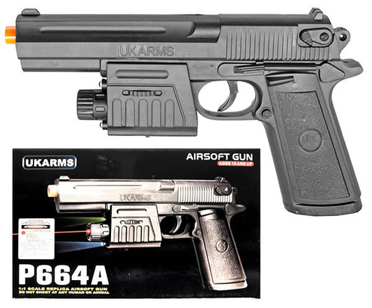 P664A Airsoft Spring Pistol with Laser and Red/Blue and Green LED Lights