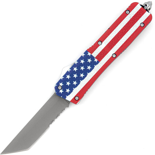 8.5" One Nation Automatic Tanto OTF Out the Front American Flag Finish Knife