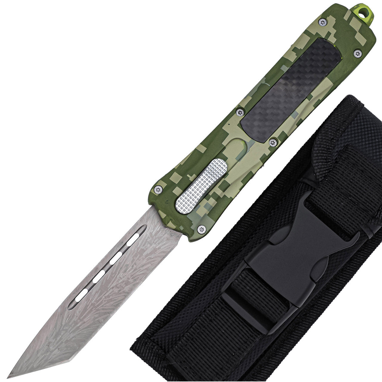 9.15" Tactical Damascus Tanto Blade Automatic OTF Block Camo Handle Knife