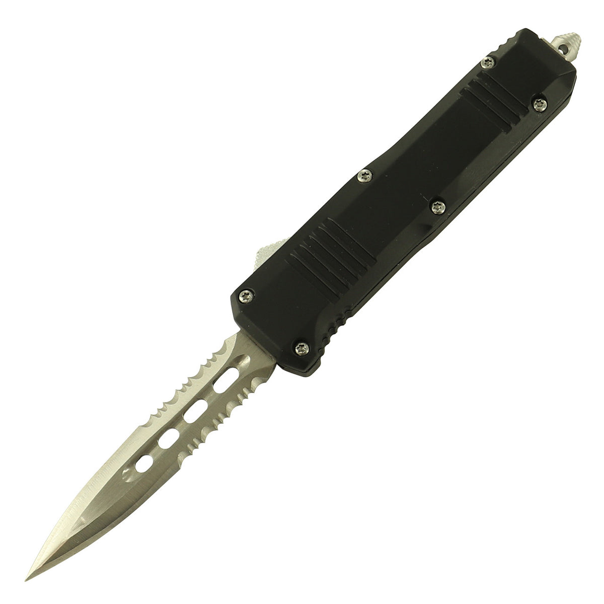 7" Silver Serrated Dagger Blade Automatic Out the Front Knife - TOPHATTER'S ARMORY DEALS